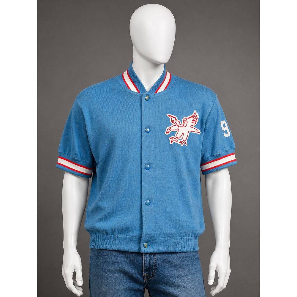 Vintage 70s Sand Knit Falcons Warmup Jersey Blue Snap Front USA 42 made in usa